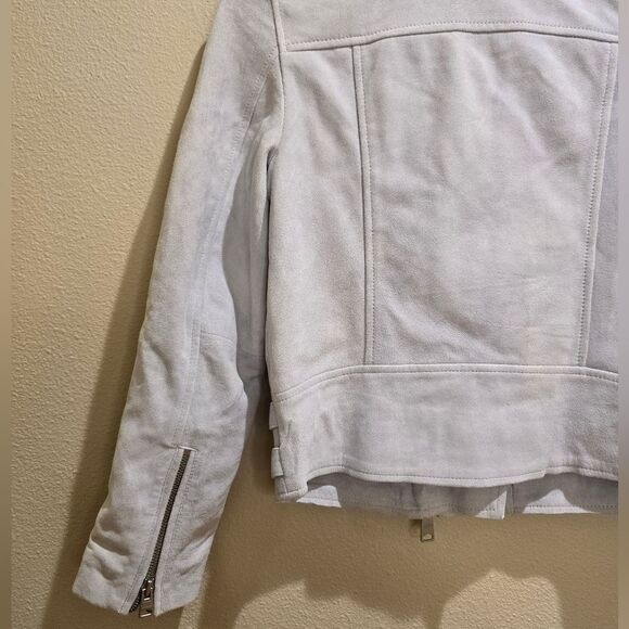 ALL SAINTS Sky Blue Suede Moto Jacket NWOT Sz 2 - Picture 11 of 16